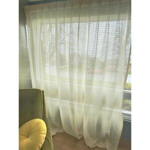 Vintage 80s pleated curtain, herringbone cream/almond colored, single panel
